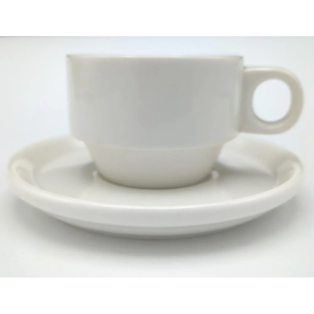 Set 6 European Espresso Demitasse 80ml 2.5 oz Cup & Saucer Modern White Stacking